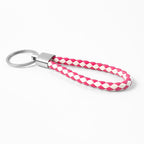 Detailed view of leather key ring in braided style accessory