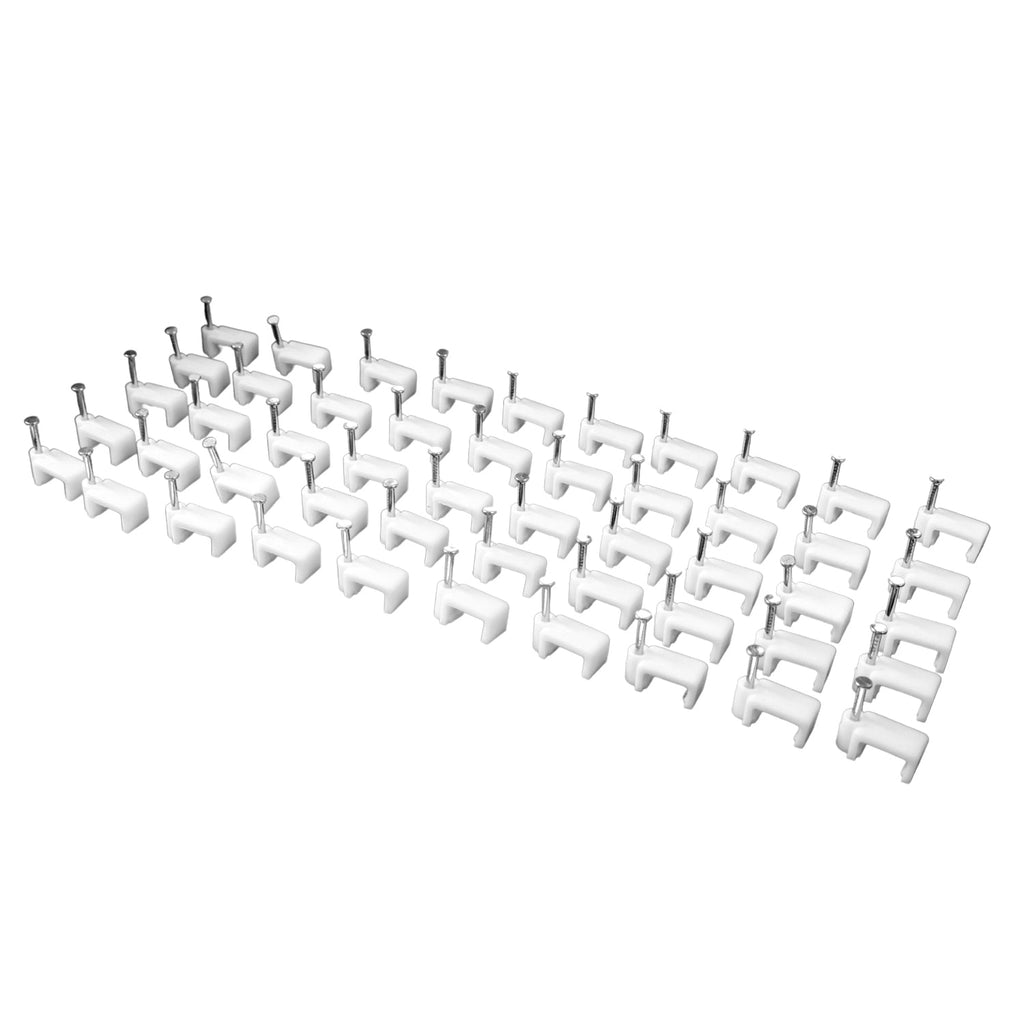 Set of nail cable clips prepared for securing various cables