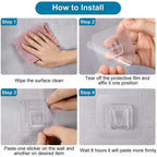 Detailed view of the strong adhesive backing on the clear hook.