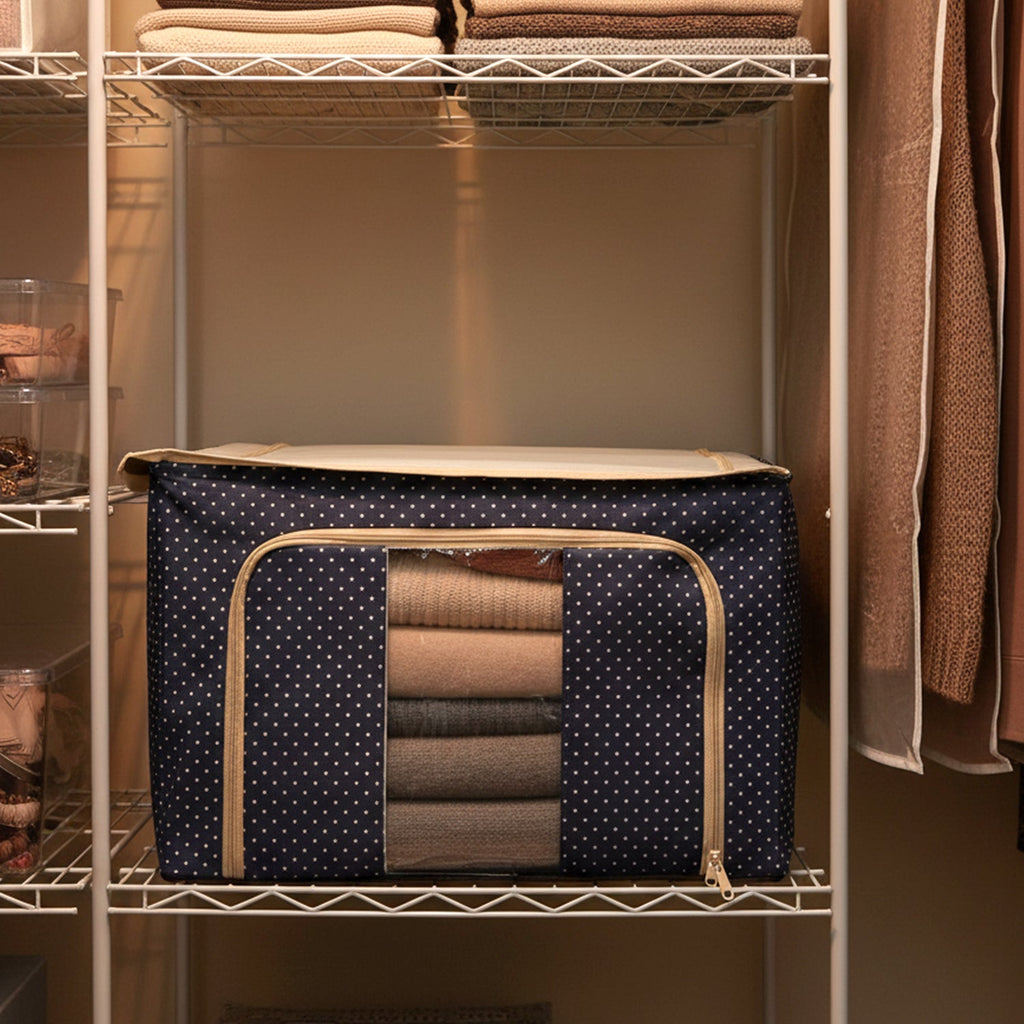 Foldable storage bin for wardrobe organization