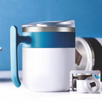Elegant white mug with stainless steel lining, suitable for coffee and tea.