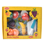 Brightly colored toy fruits featuring velcro fasteners for realistic cutting play.