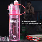 Close-up view of the mist spray mechanism on the water bottle