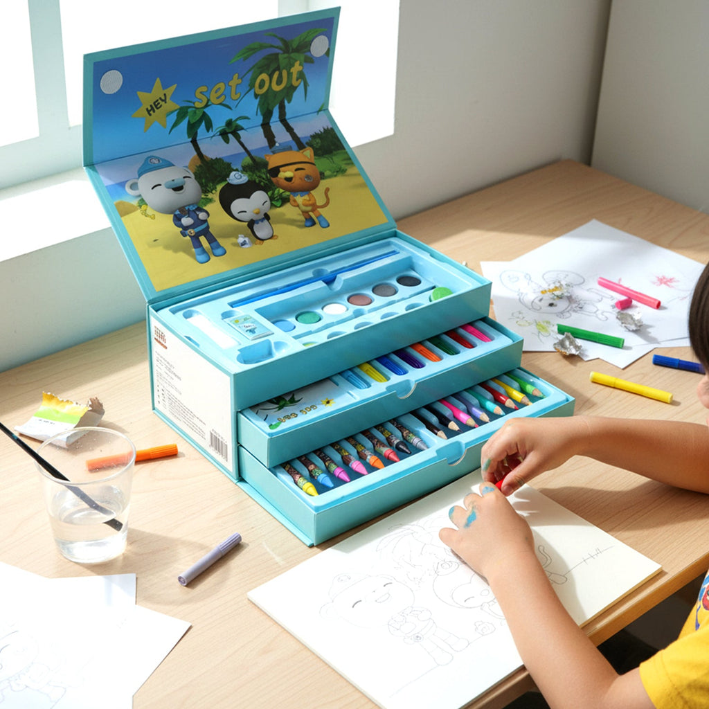 Portable kids art box set featuring cartoon design for travel and home