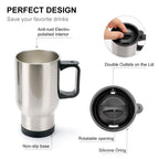 Compact and stylish stainless steel travel mug for hot and cold beverages.