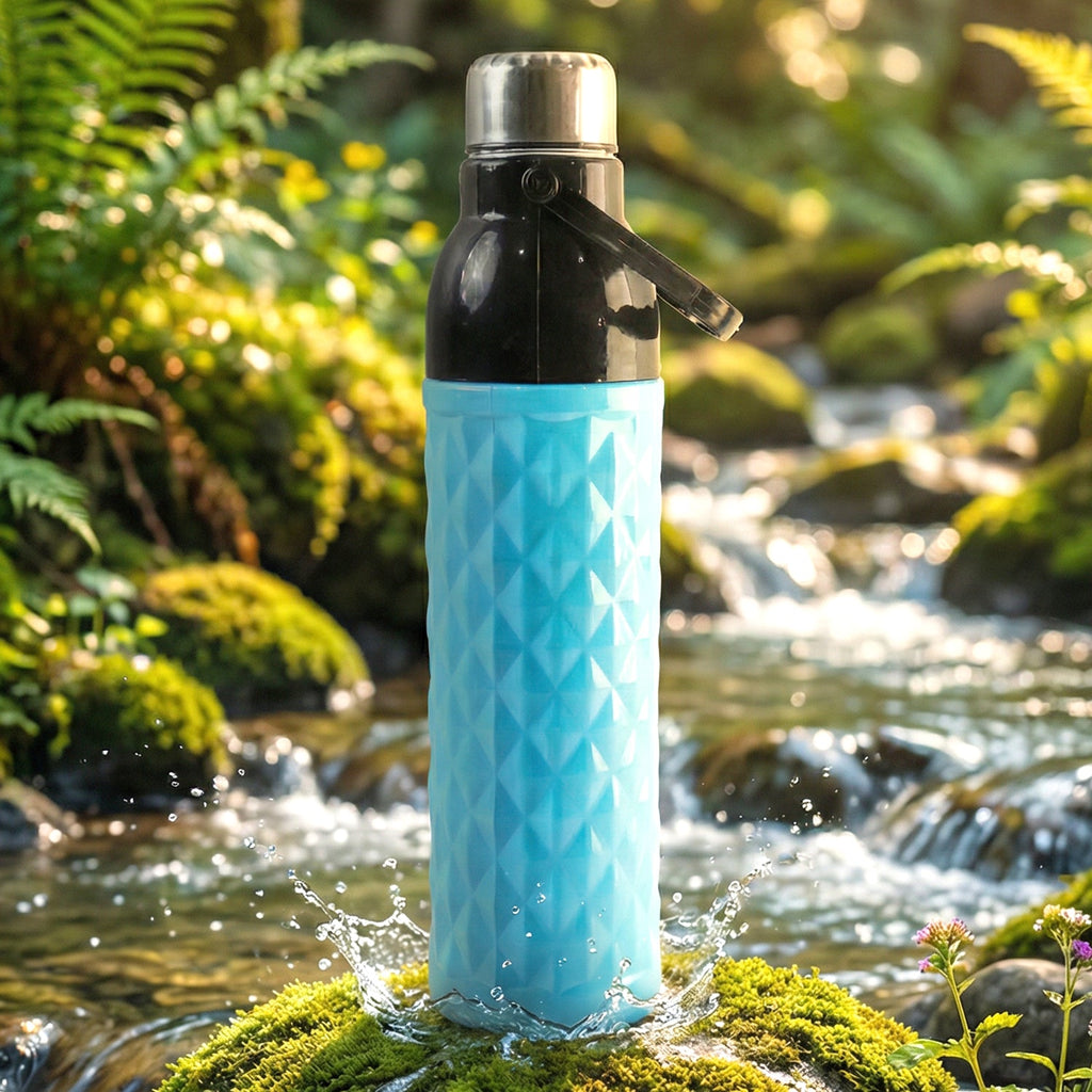 Side view of leakproof sports water bottle with secure lid