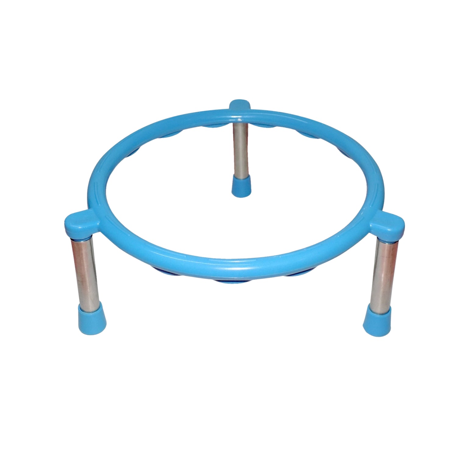 Top-down view of the single ring matka stand made of gleaming stainless steel.