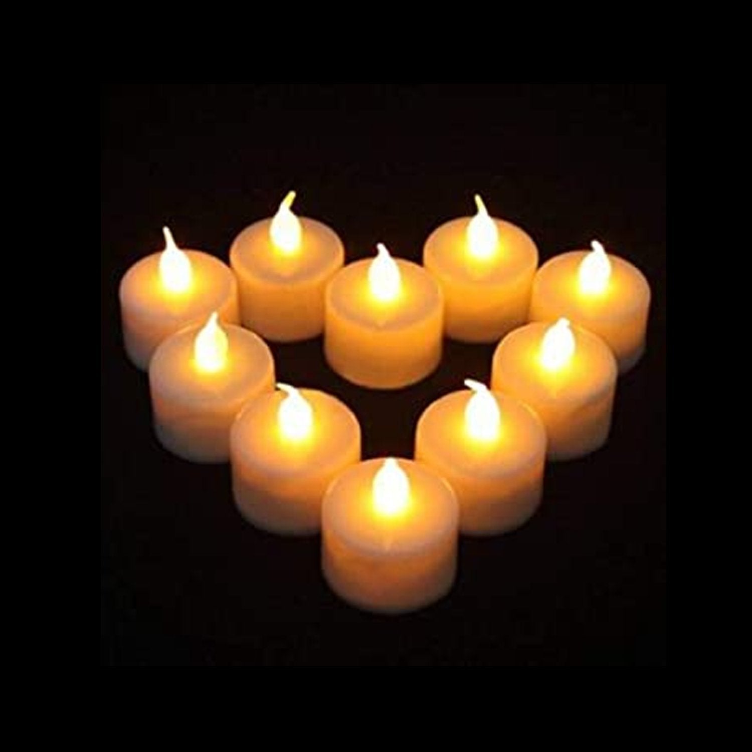 Top-down view of the 24 white LED tealight candles in their packaging.