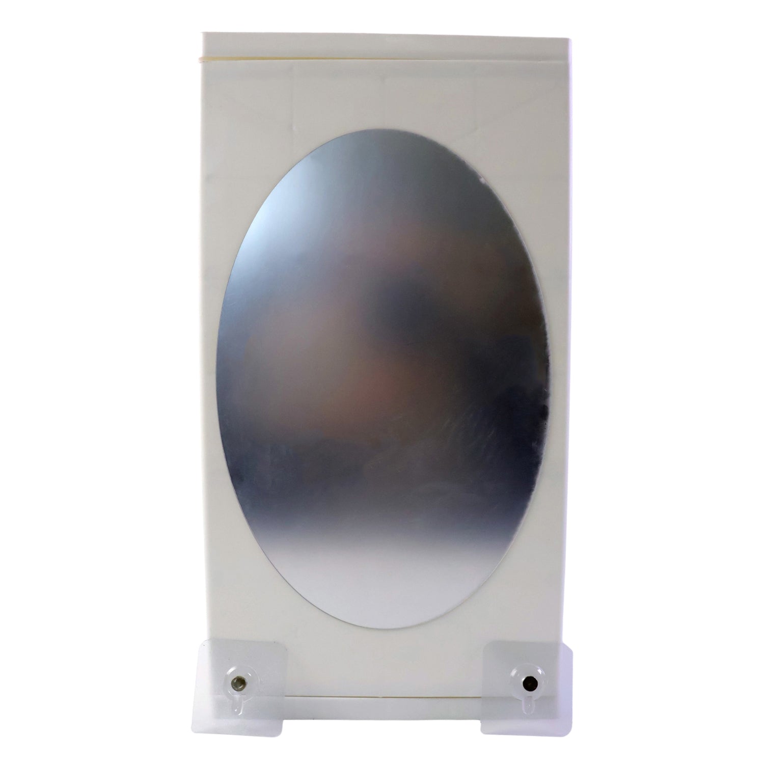 Rotating bathroom storage cabinet with mirror and shelves for toiletries