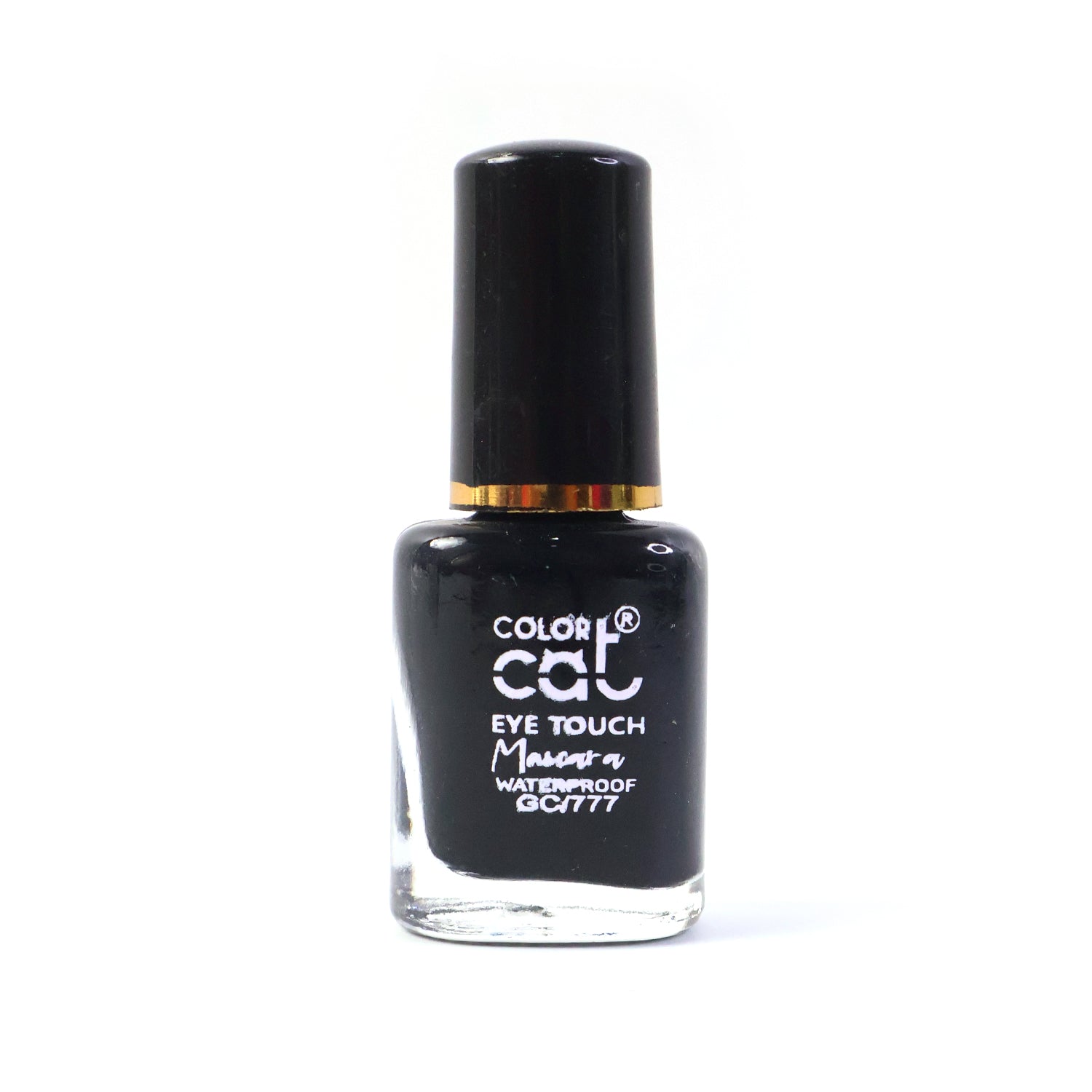Black waterproof mascara product angled to display packaging