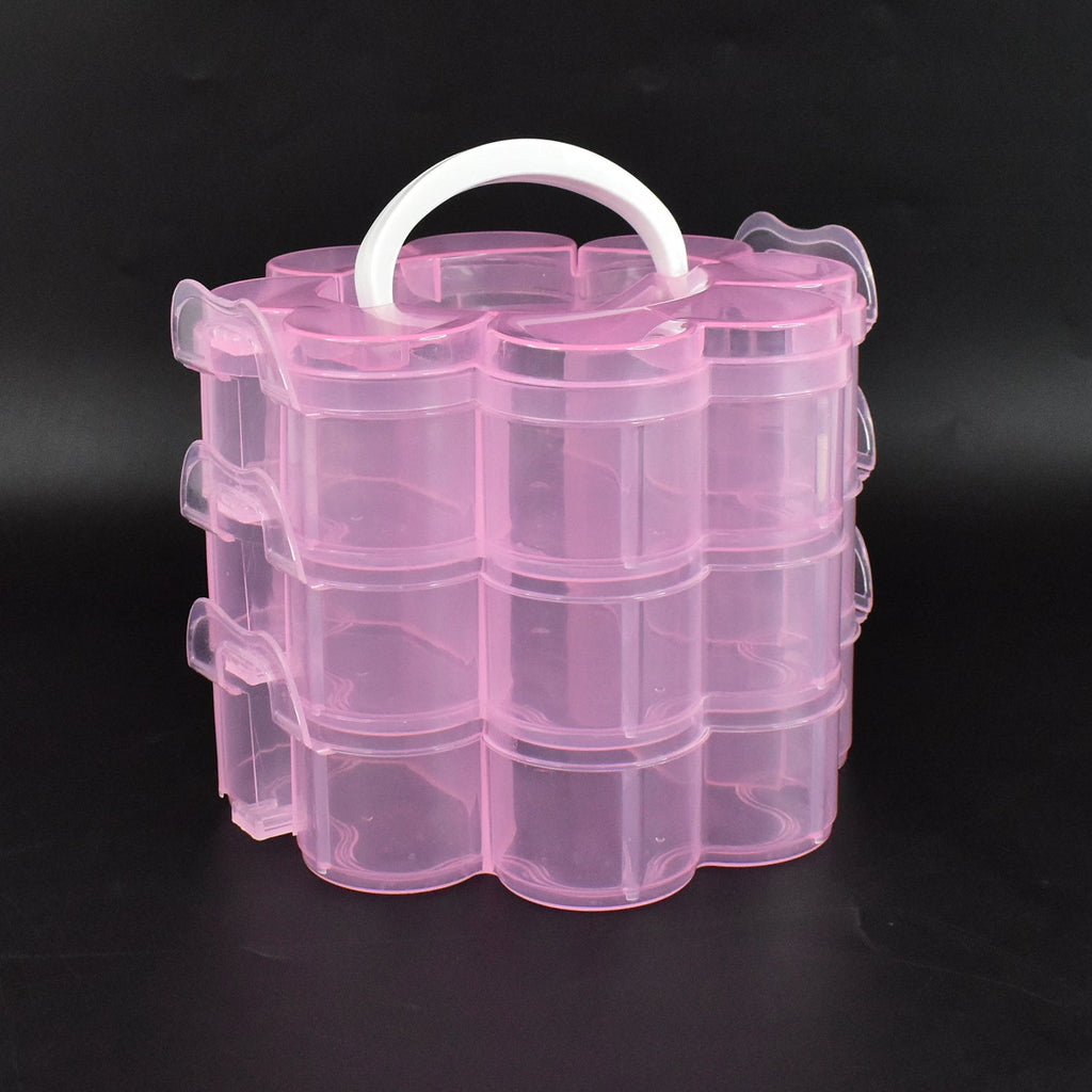 Top view of flower-shaped organizer box with three stackable layers