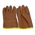 Side view of comfortable leather gardening gloves, showing flexibility for handling tools.