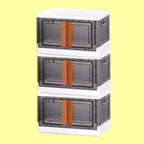 3-layer plastic stackable wardrobe storage organizer in use for clothes and toys