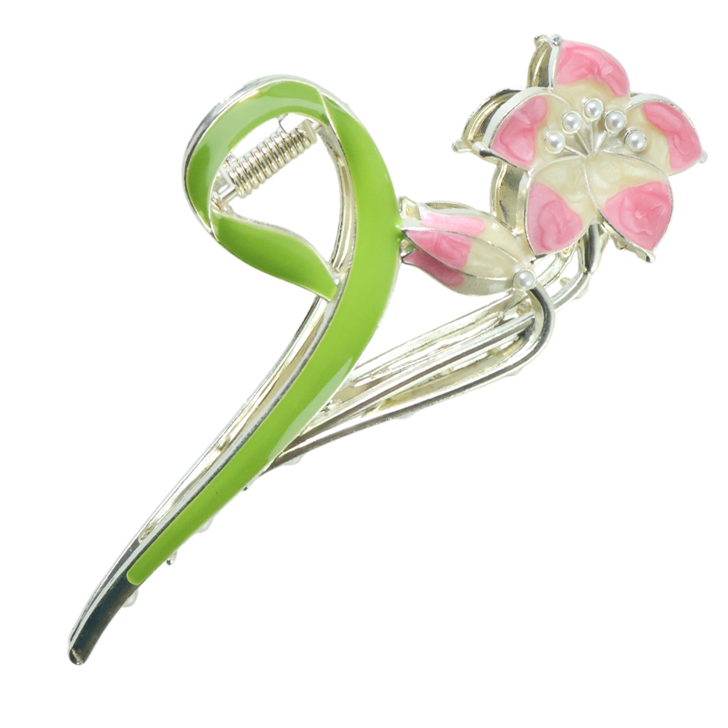 Close-up of floral and leaf design on hair claw clip