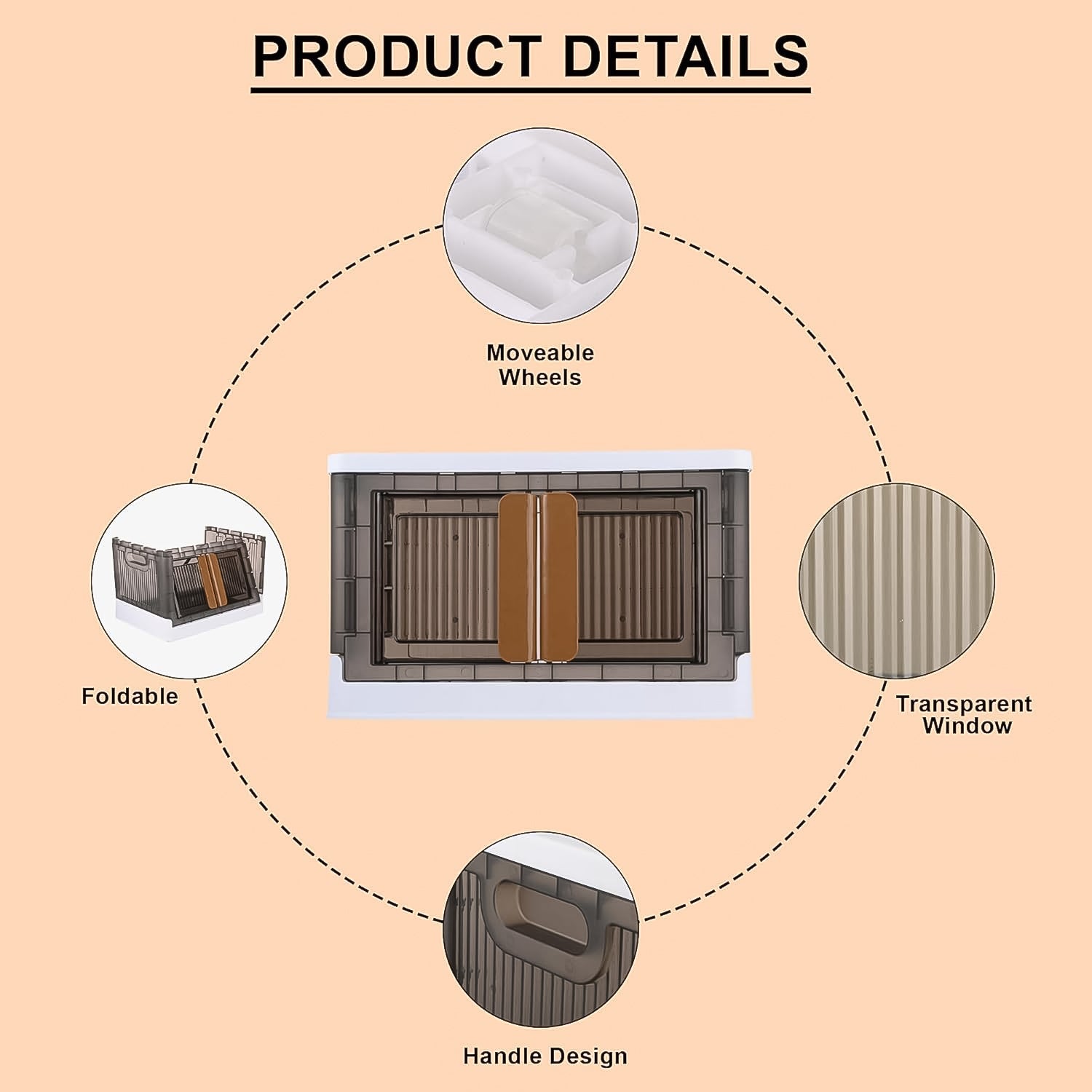 Plastic folding wardrobe organizer with wheels and double doors closed