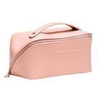 Peach essence travel cosmetic bag with internal compartments for makeup