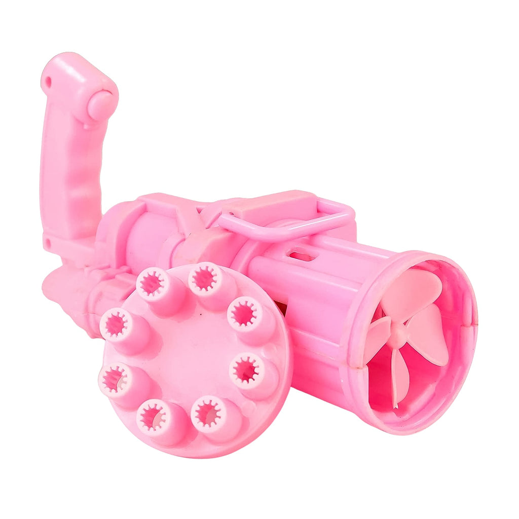 Detailed view showing the bubble gun's components and its dual function as a mini fan.