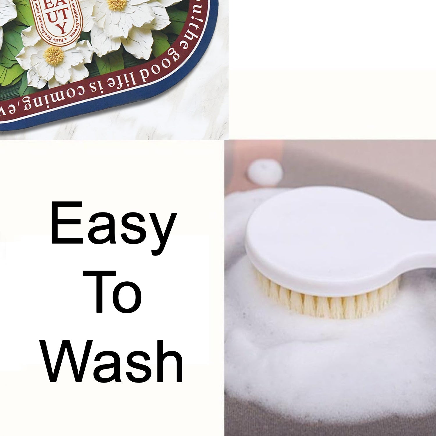 Soft and highly absorbent bath mat featuring a charming floral design.