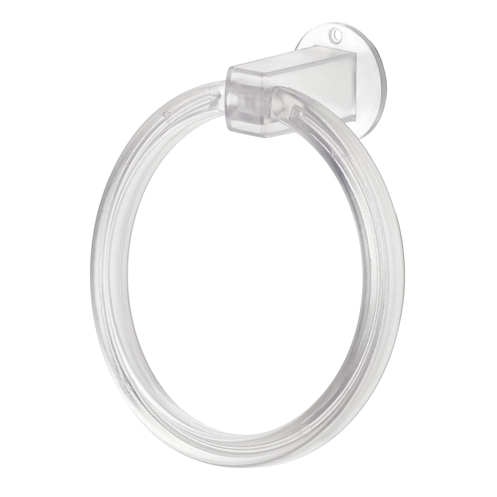 The clear ABS towel ring displayed against a neutral background, highlighting its transparency and form.