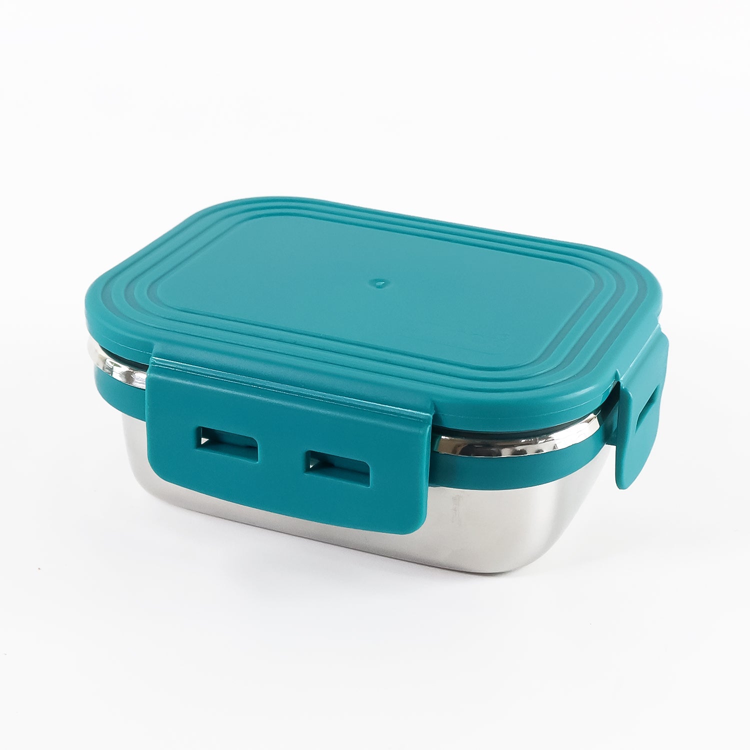 Stacked stainless steel mini food containers showcasing compact, stackable design