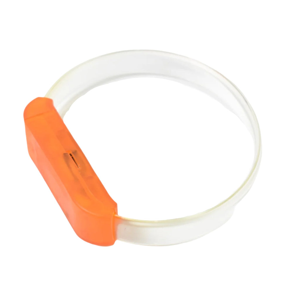 A bright LED bracelet displaying various multicolor light modes for enhanced visibility.