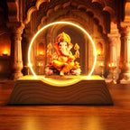 Close-up view of 3D Lord Ganesha LED acrylic lamp with USB power