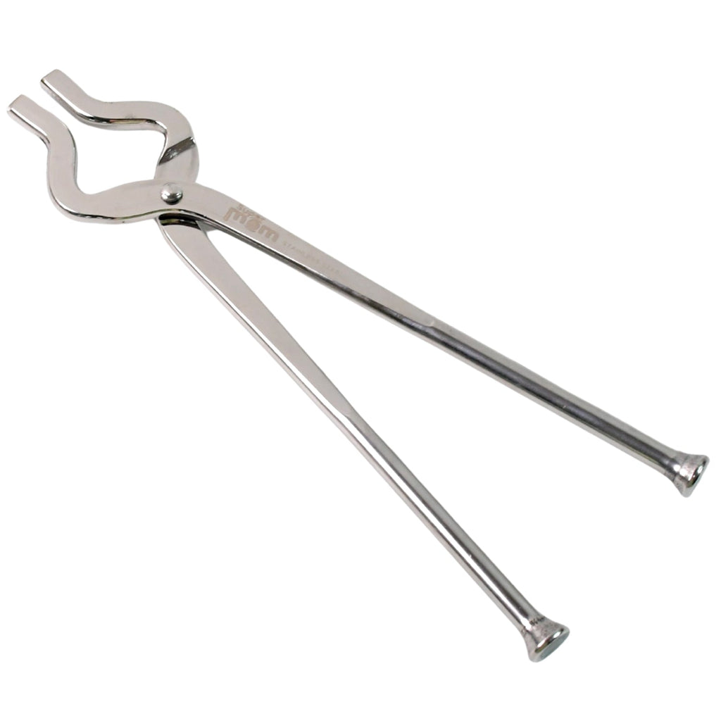 Full round stainless steel cooking tool pincer securely gripping hot pots