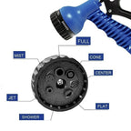 Close-up of the 7-mode spray gun nozzle included with the garden hose.