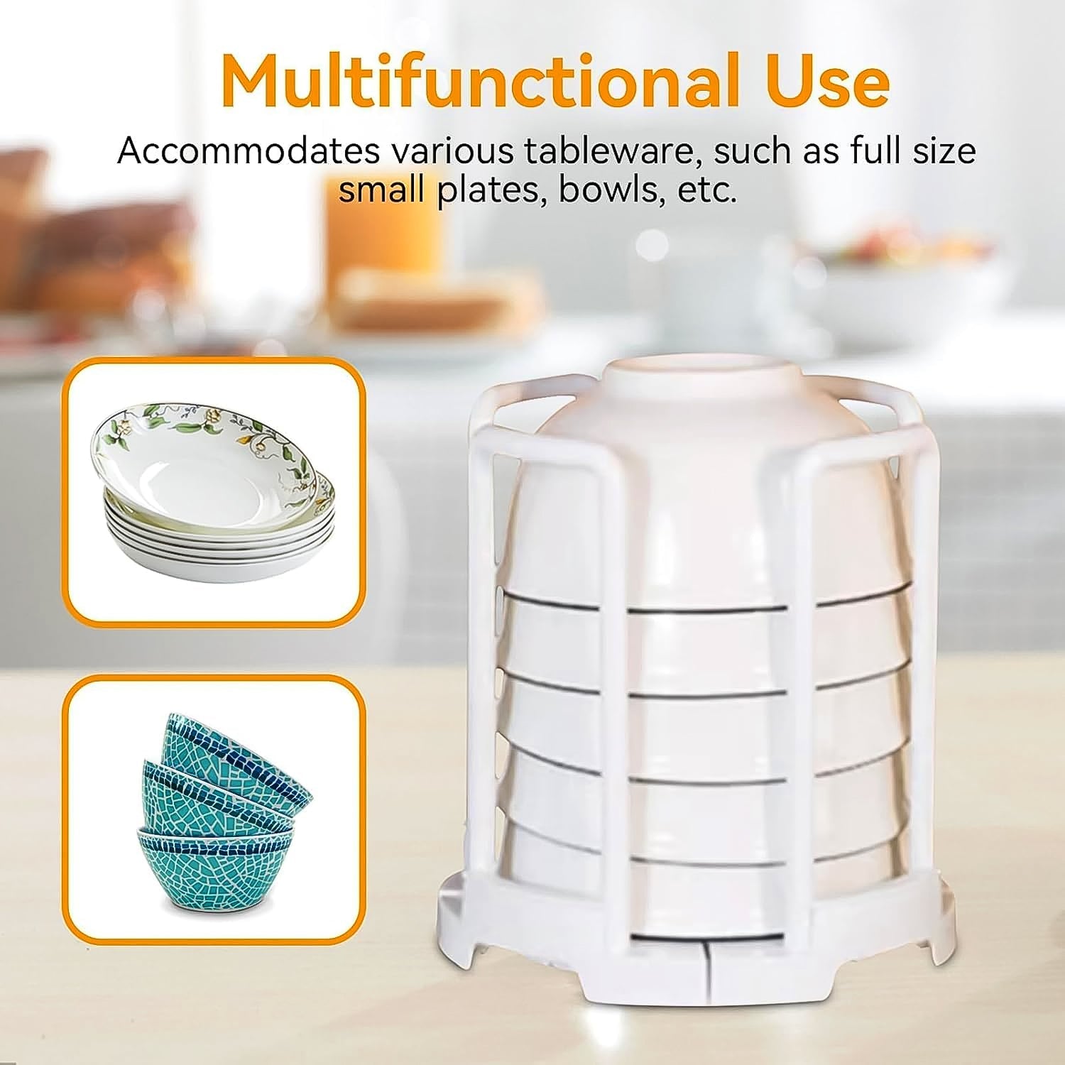 Angled view of the durable ABS plastic bowl rack, highlighting its sturdy construction.