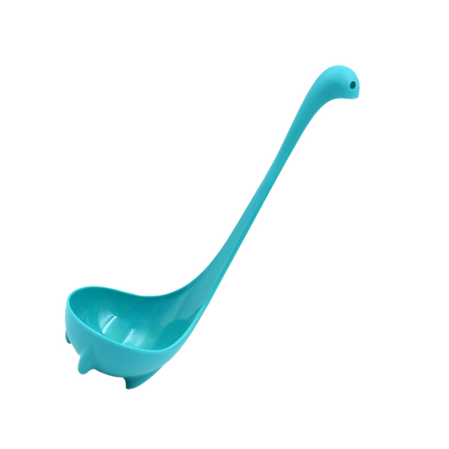 Ergonomic long handle of the silicone soup spoon, designed for comfortable grip.