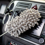 Extendable microfiber duster with flexible head for fan cleaning