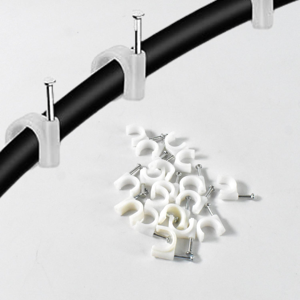 Strong hold plastic cable clip attached firmly to wooden surface