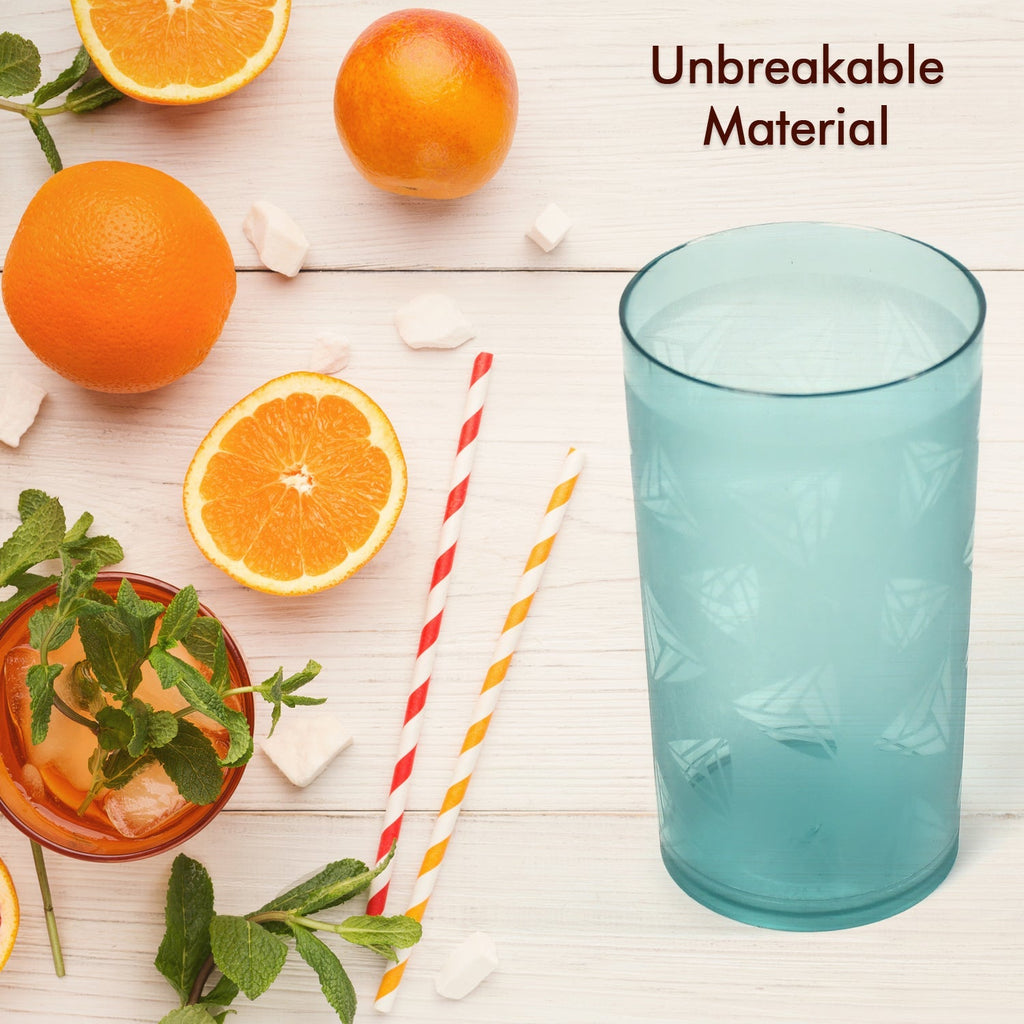 Durable and reusable unbreakable plastic glasses in a set of six.