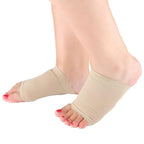Foot arch support worn inside orthopedic shoes or slippers.
