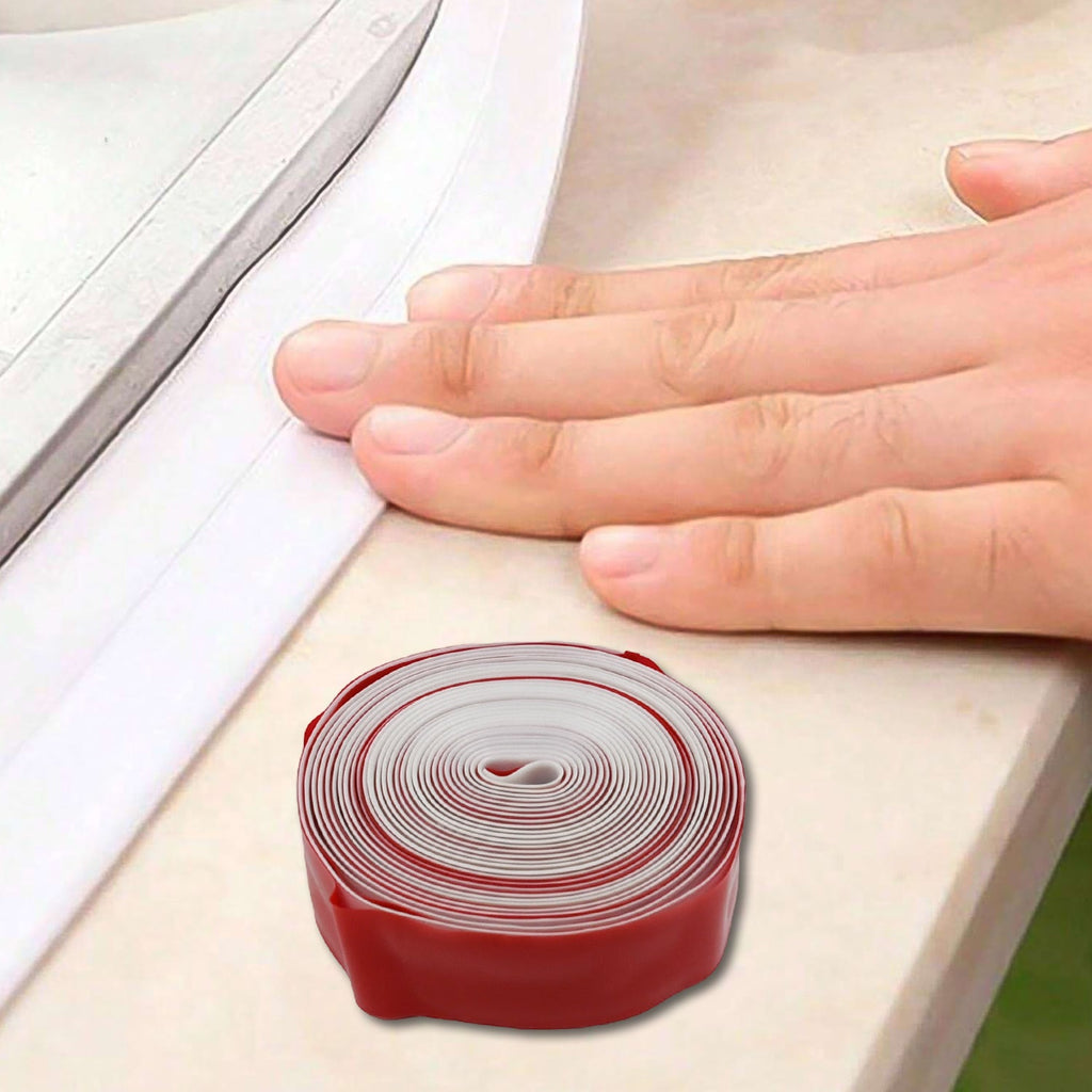 Easy-to-apply self-adhesive caulk tape protecting kitchen corners.