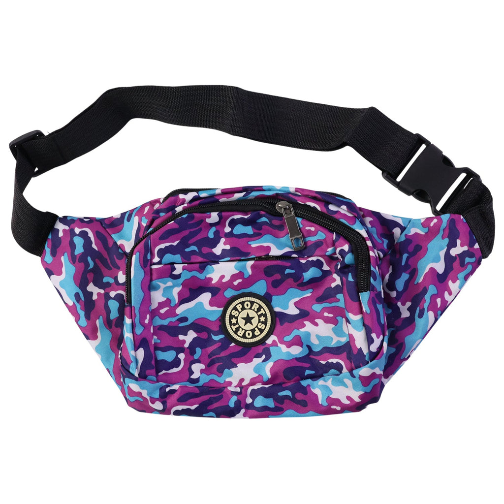 Front pouch of camouflage waist bag offering easy access storage