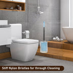 Compact toilet brush with a sleek plastic holder for discreet storage.