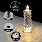 Angled view of the battery-operated Crystal LED Candle with internal glitter.