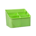 Durable plastic storage box with essentials neatly arranged in a modern bathroom.
