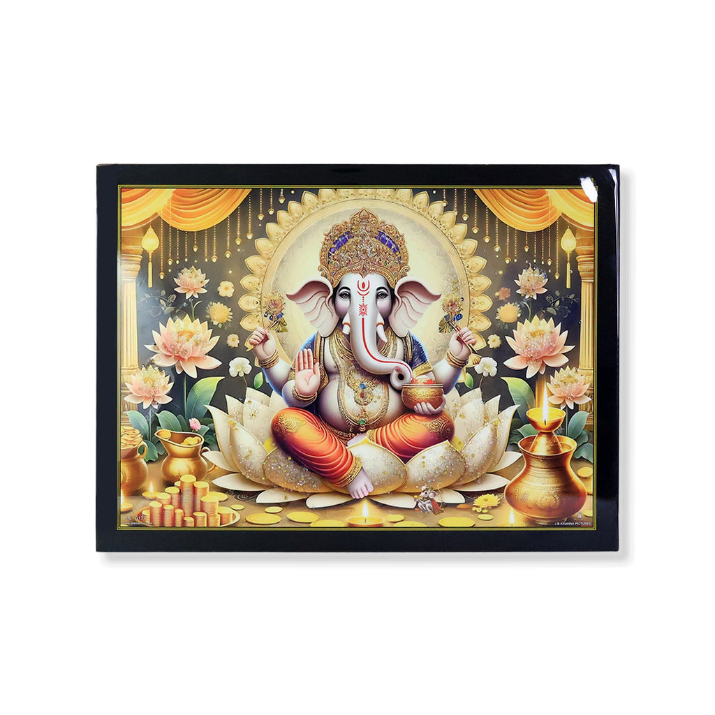 Lord Ganesha painting adorning a light-colored living room wall for cultural charm