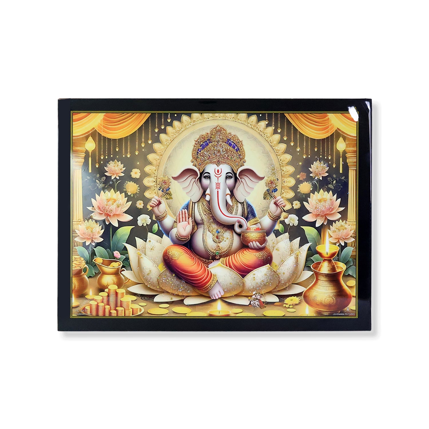 Lord Ganesha painting adorning a light-colored living room wall for cultural charm