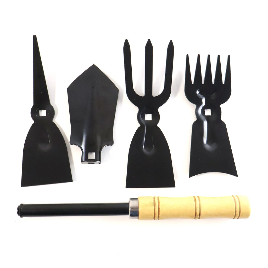 Set of garden tools featuring ergonomic wooden grips for comfort