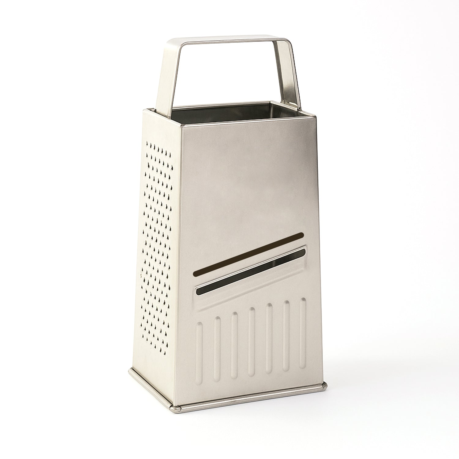 Premium stainless steel kitchen slicer and grater with ergonomic handle.