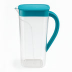 Easy pouring plastic juice jug with ergonomic handle for comfort