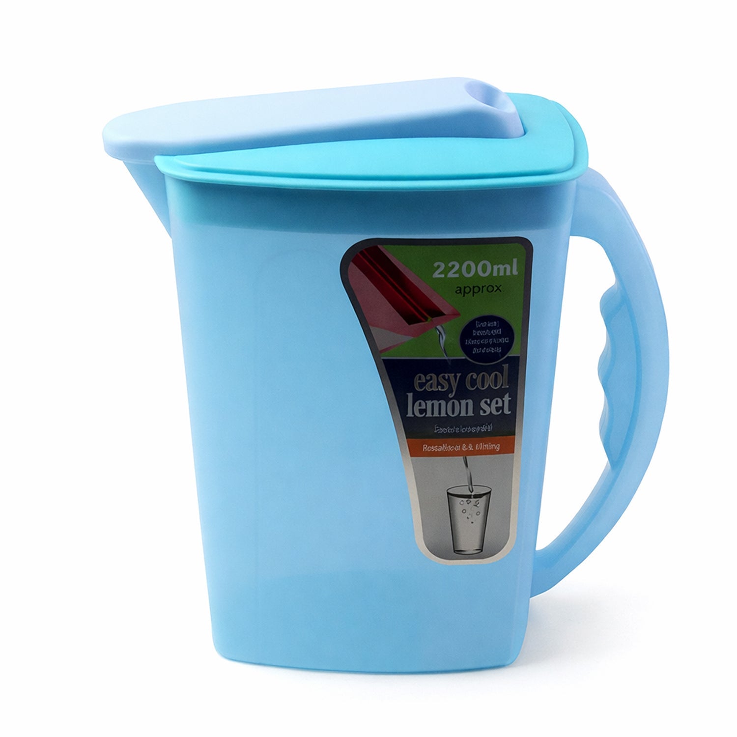 Plastic juice serving jug with lid and handle for kitchen use