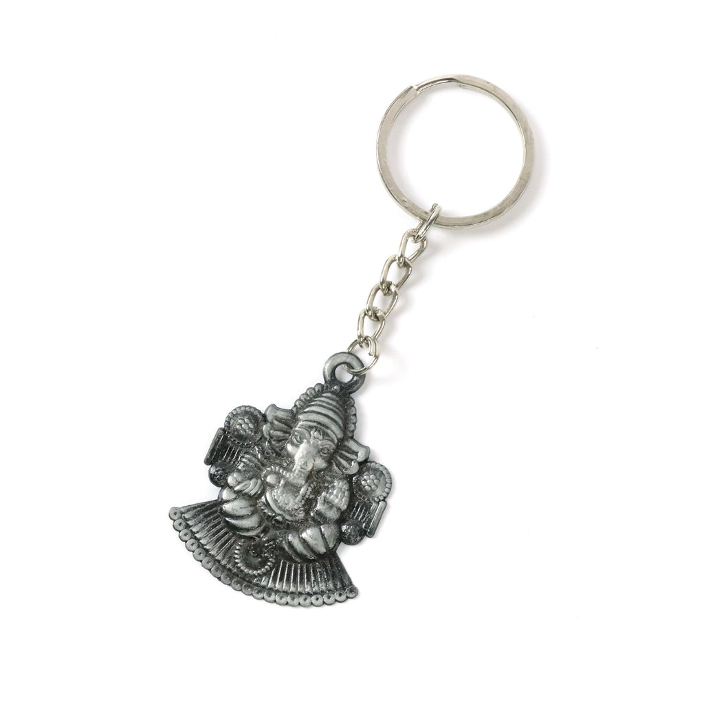 Lord Ganesha metal keychain featuring sturdy ring for attaching keys