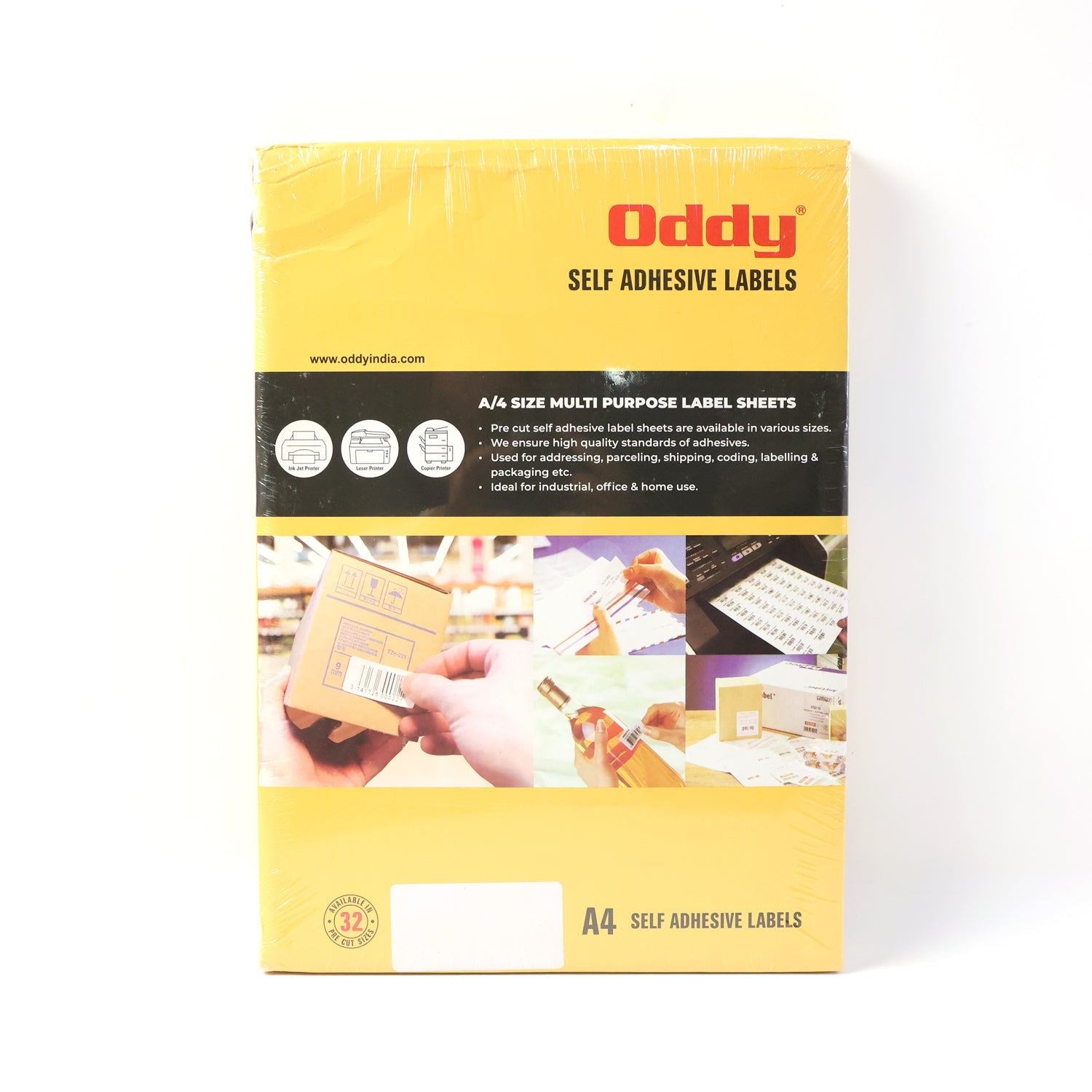 Self-adhesive labels on white sheets for office and ecommerce use