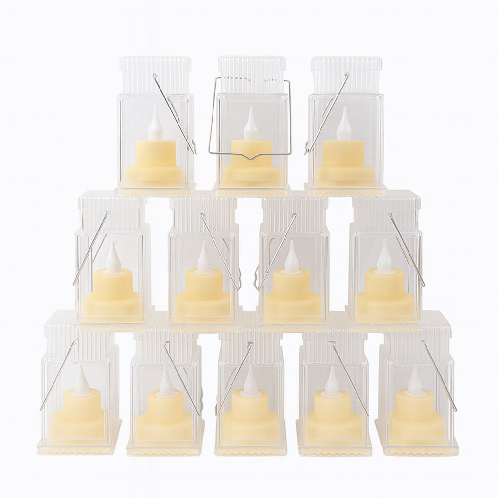 Transparent storm lantern with warm LED candle inside, flameless