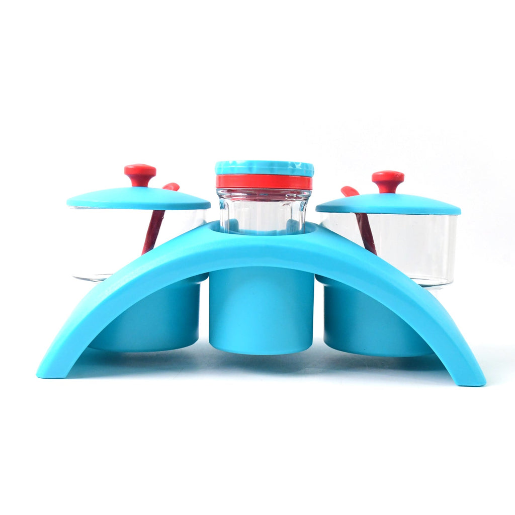 Multipurpose kitchen storage containers with space-saving stand