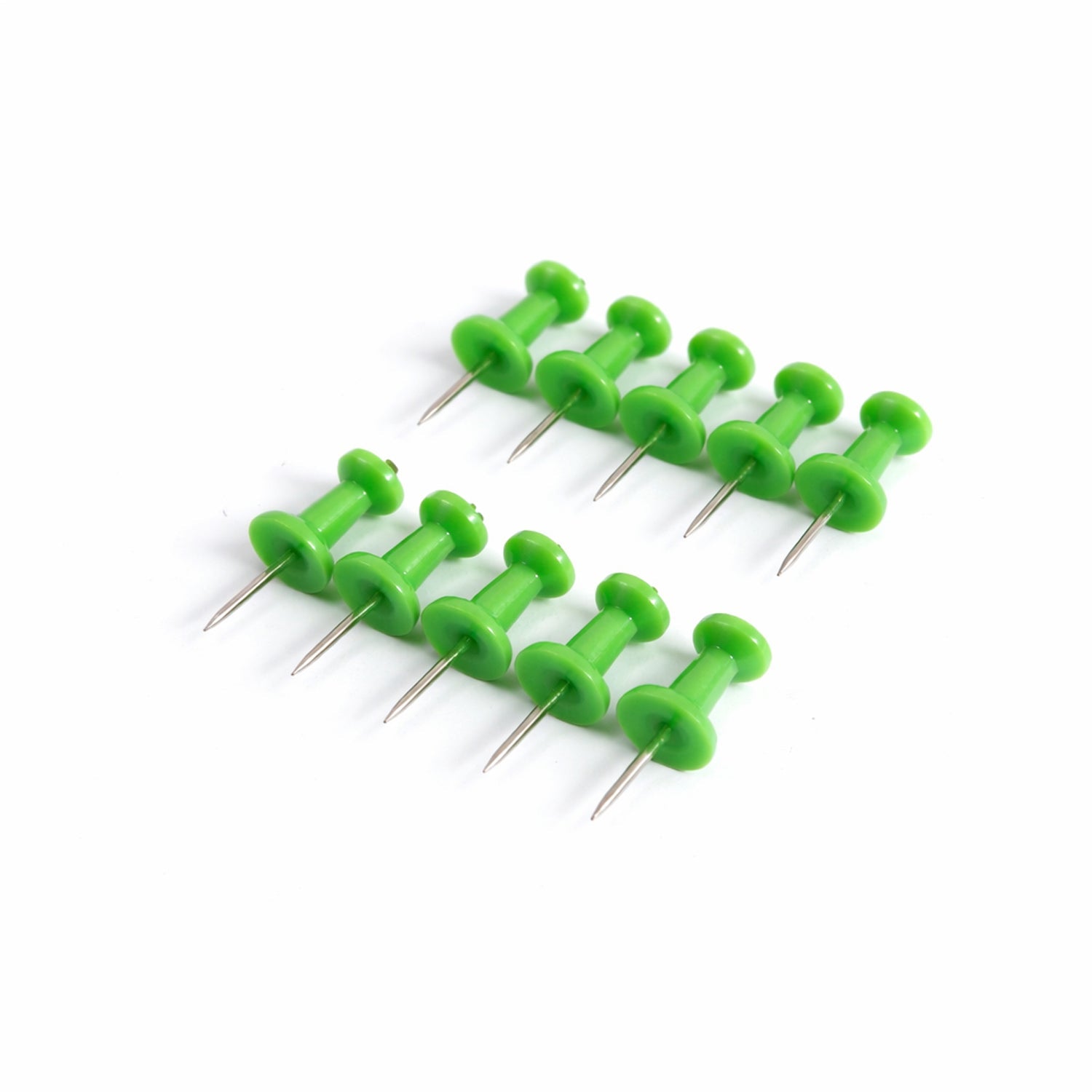 Notice board neatly organised with green plastic push pins